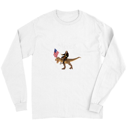 Dinosaur Pet Benjamin Franklin Ben Riding a Dinosaur Funny American Flag Long Sleeves