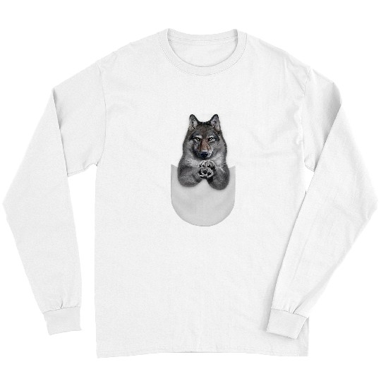 Coyote Mammal Stern Looking Grey wolfs Hanging Out from Pocket Long Sleeves