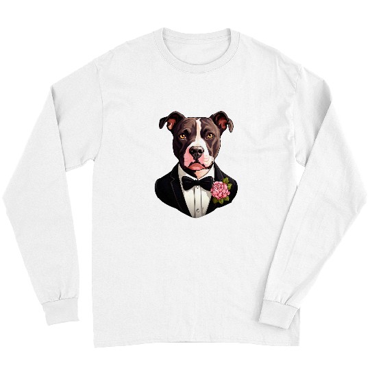 Pitbull Pet Wedding Bride Groom Pet Dog Owners Lovers Wedding Long Sleeves