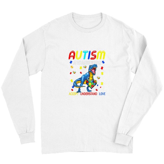 Autism Puzzle Dino Embrace Differences ASD Spectrum Dinosaur Autism Awareness 2 Long Sleeves