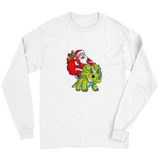 Dinosaur Pet Santa Riding Triceratops Dinosaur Christmas Boys xmass Squad1 Long Sleeves