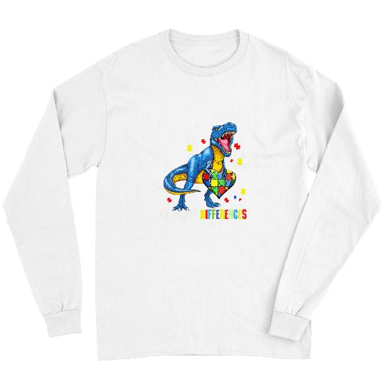 Autism Puzzle Dino Embrace Differences ASD Spectrum Dinosaur Autism Awareness 2 8 Long Sleeves