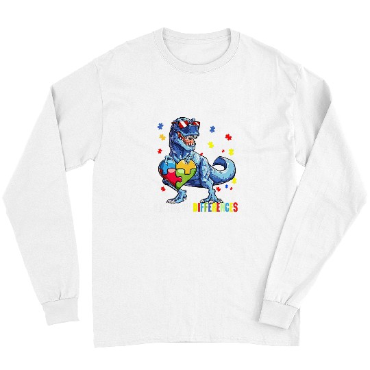 Autism Puzzle Dino Embrace Differences ASD Spectrum Dinosaur Long Sleeves