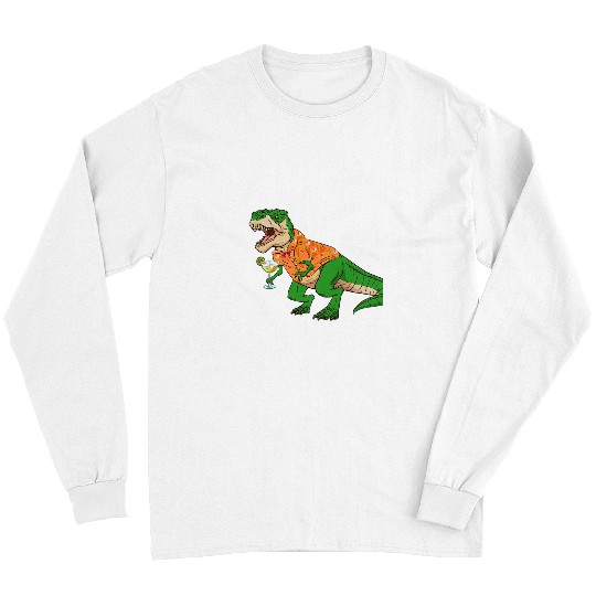 Dinosaur Pet Hawaiian T rexs Holding Juice Fruit Summer Vacation Women Men Long Sleeves