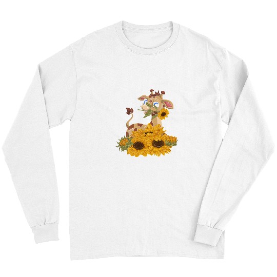 Giraffe Pet Africa Safari Zoo Keeper Cute Animal Sunflower Giraffes Long Sleeves