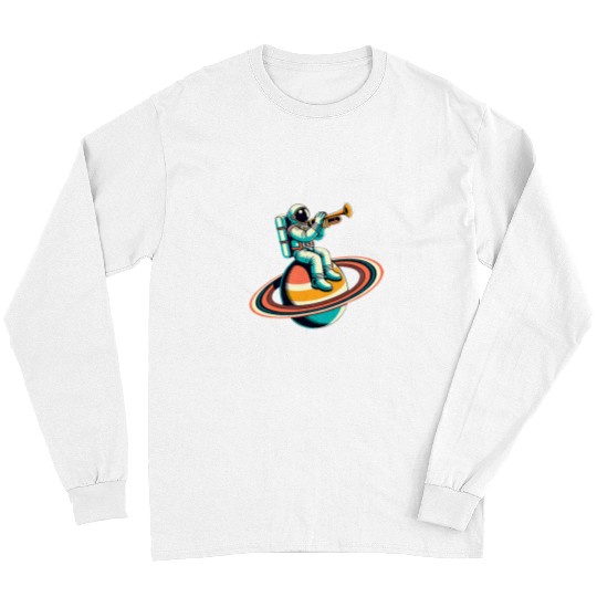 Astronaut Playing Trumpet On Saturn Trumpeter Instrument 1 Long Sleeves