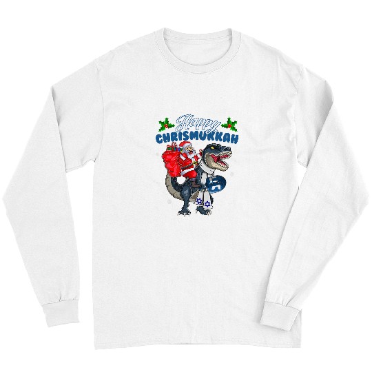 Dinosaur Pet Santa Riding Dinosaur T rexs Jewish xmass Happy Chrismukkah Long Sleeves