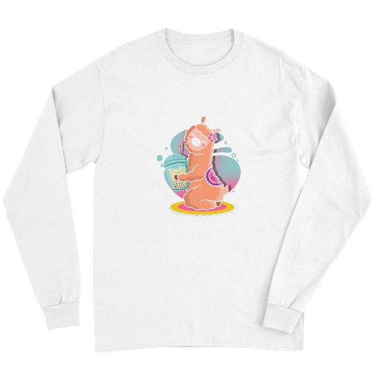 Llama Pet Boba Tea Llama Bubble Tea Japanese Anime Kawaii Long Sleeves