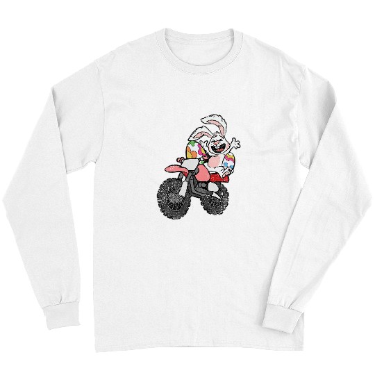 Bunny Riding Dirt Bike Easter Egg Hunting Motorcyle Biker Long Sleeves