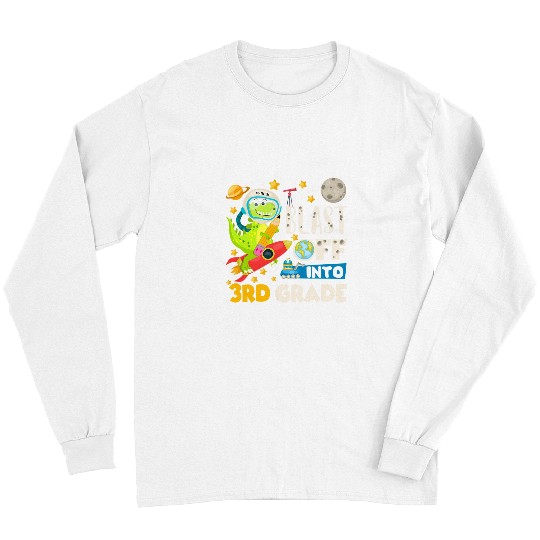 Dinosaur Pet Blast Off Into 3rd grade First Day of School Dinosaur Astro Long Sleeves