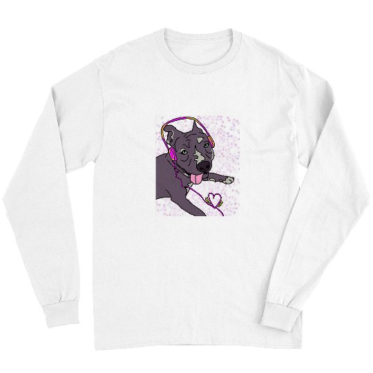 Pitbull Pet Wednesday Pitbull with Headphones Long Sleeves