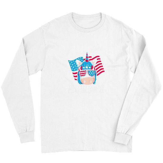 Unicorn Pet Americorn American Unicorn Rainbow Magical Fourth Of July 2 Long Sleeves