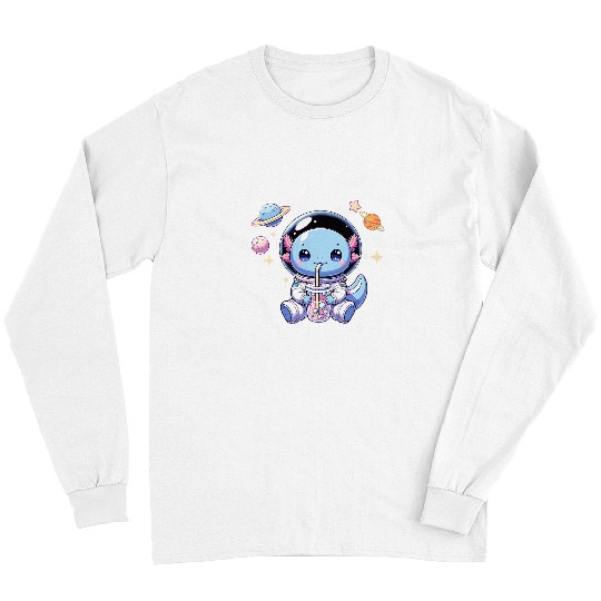 Axolotls Pet Kawaii Axolotls Bubble Boba Tea Astronaut In Space Axolotls Long Sleeves