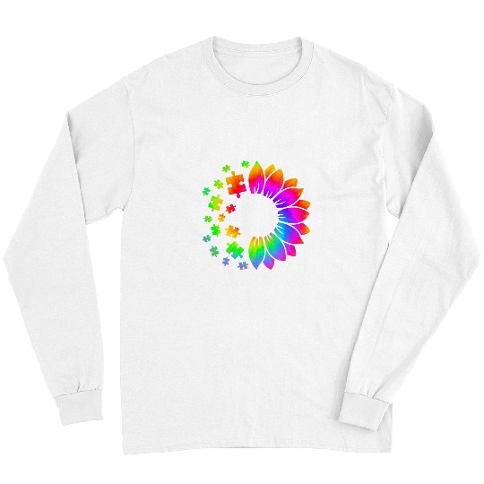 Autism Puzzle ASD Rainbow Tie Dye Flower Women Men Adults Long Sleeves