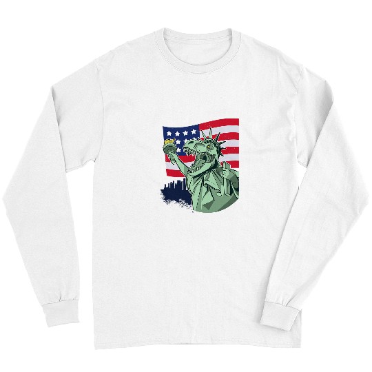 Dinosaur Pet 4th july American TRex Statue of Liberty Independence Day Long Sleeves