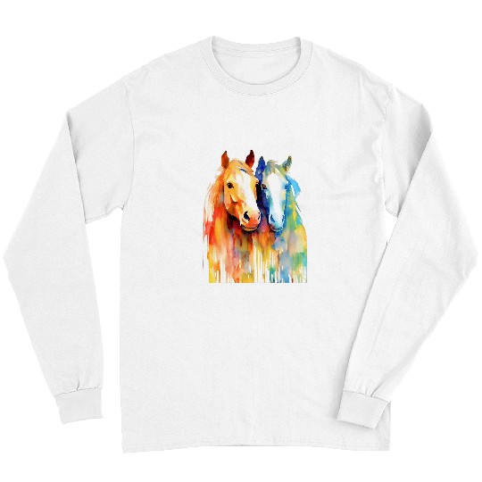 Horse Pet Miniature Horses Mini Horse Watercolor Splash Equestrian 4 Long Sleeves