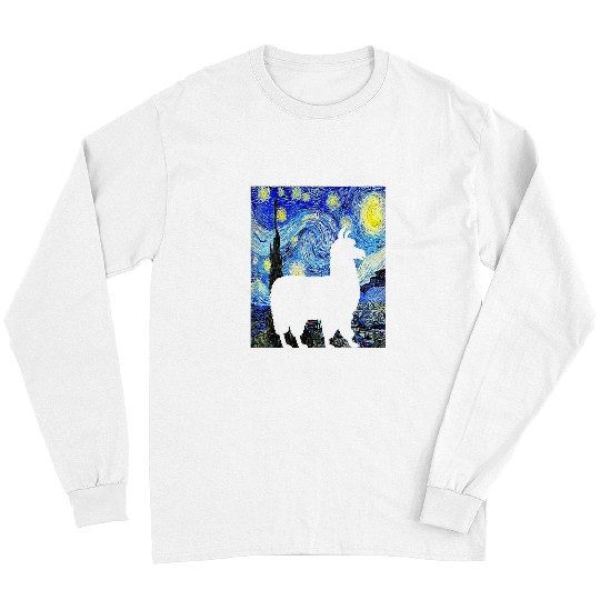 Llama Pet Starry Night Alpaca Van Gogh Llama Painting Long Sleeves