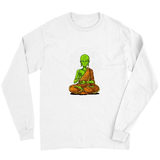 Aliens UFO Space Alien Buddha Zen Yoga Meditation Spiritual Buddhist Long Sleeves