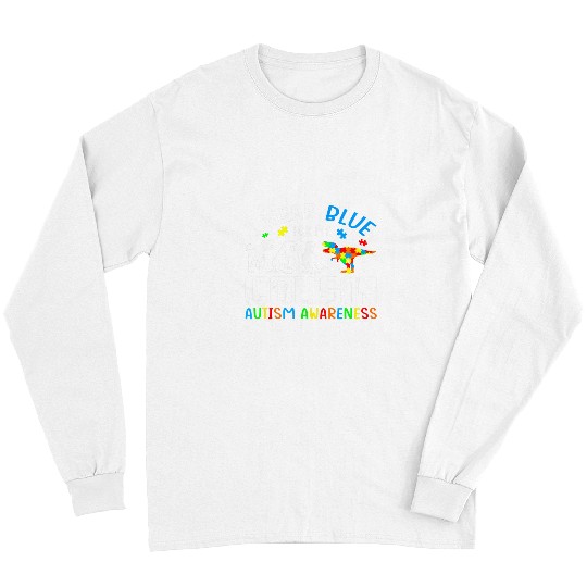 Autism Puzzle Dino I Wear Blue For My Cousin Autism Awareness Dinosaur 1 Long Sleeves