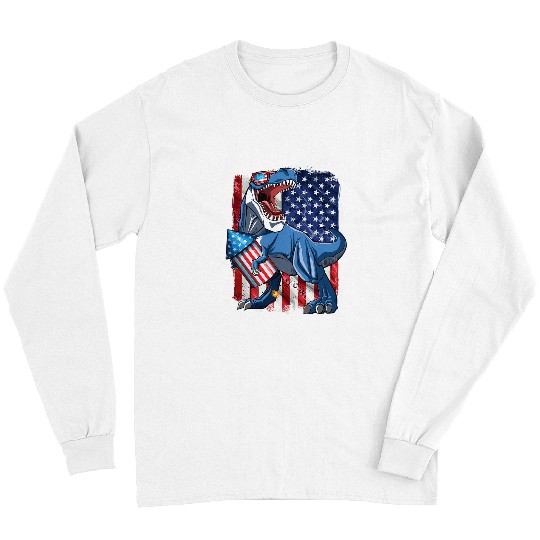Dinosaur Pet 4th of July Dinosaur Boys Kids Men USA Flag Fireworks T rex Long Sleeves