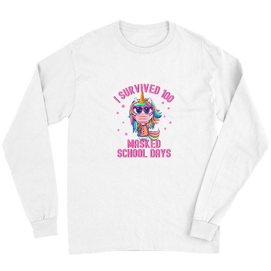 Unicorn Pet I Survived 100 Masked School Days Masked School Unicorn Girl Long Sleeves