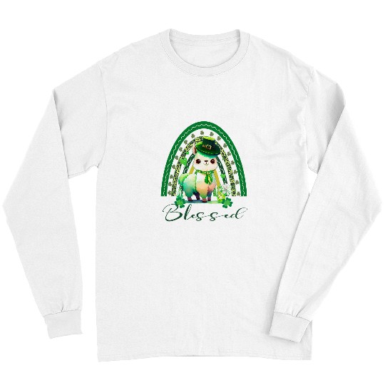 Llama Pet St Patricks Blessed Christian Rainbow Adorable Long Sleeves