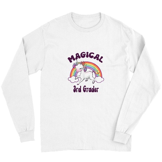 Unicorn Pet Back To School 3rd Third Grade Magical Unicorn Rainbow Long Sleeves