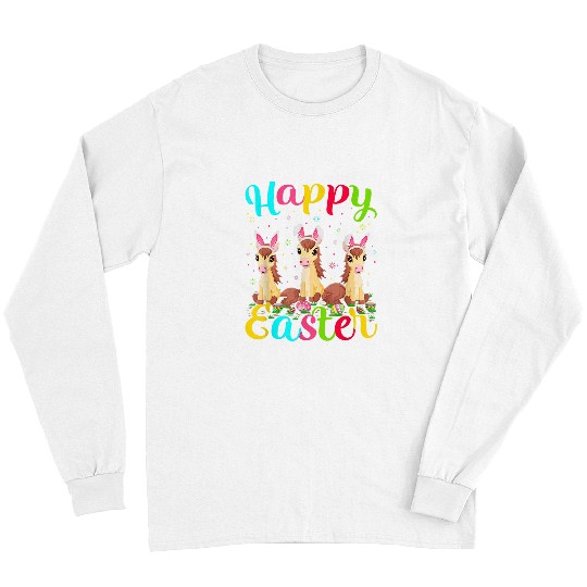 Horse Pet Funny Easter Egg Bunny Horse Happy Easter Long Sleeves