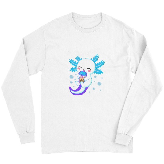 Axolotls Pet Bobalotl Salamander Axolotls Drinking Boba Tea Bubble Milk Long Sleeves