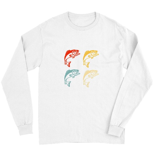 Fishing Fun Retro Bass Fish Graphic Bass Fishing Fishermen Fathers Dads Long Sleeves