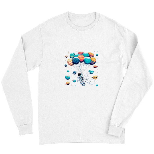Astronaut Holding Planet Balloons Space Moon Mars Planets 10 Long Sleeves
