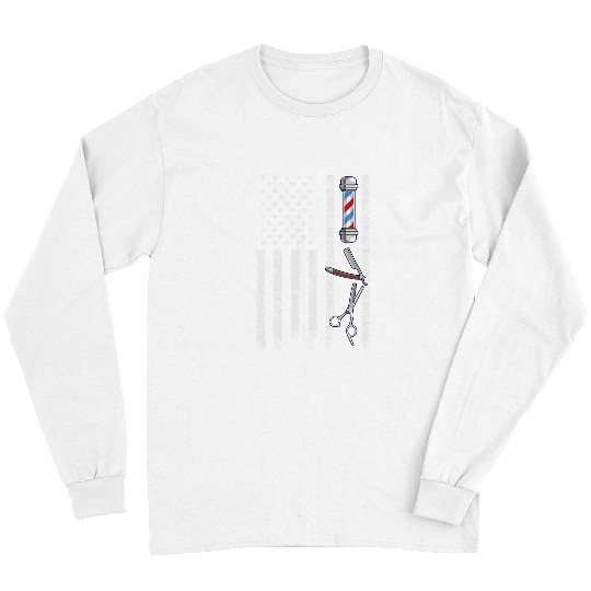 Hairdresser Hairstylist American Barber Usa Flag 4th July Long Sleeves