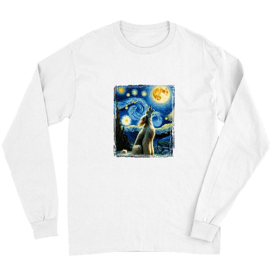 Afghan Hound Pet Dog Art Van Gogh Starry Night Long Sleeves
