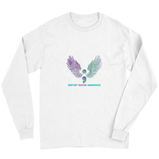 suicides Prevention 988 Ribbon Wings Semicolon Support suicides Awareness Teal Purple Long Sleeves