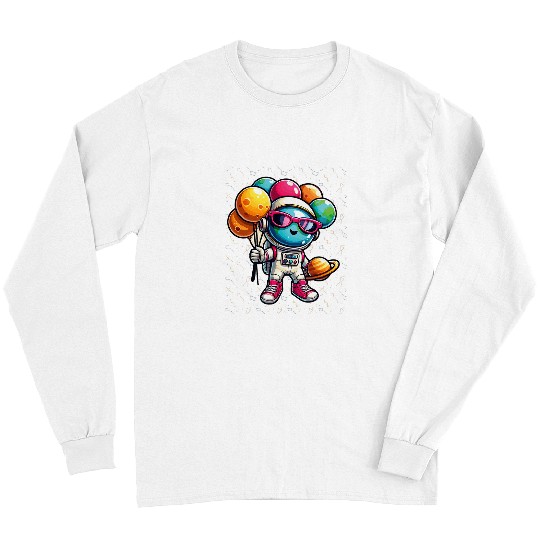 Astronaut holding planet balloons boys girls kids Long Sleeves