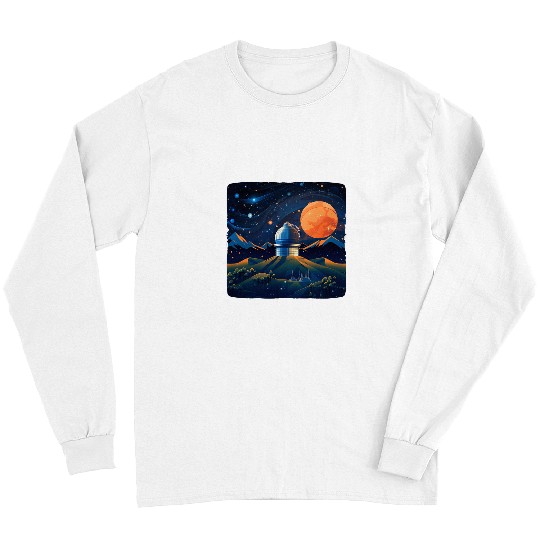Telescope Station with big red Moon for Boys and Girls Long Sleeves
