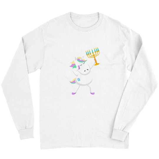 Unicorn Pet Hanukkah Jewnicorn Unicorn Menorah Star Of David Funny Kids Long Sleeves