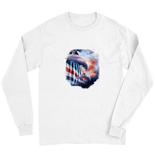 Dolphin Pet Gift American Flag Dolphin Dolphins In Clouds Long Sleeves