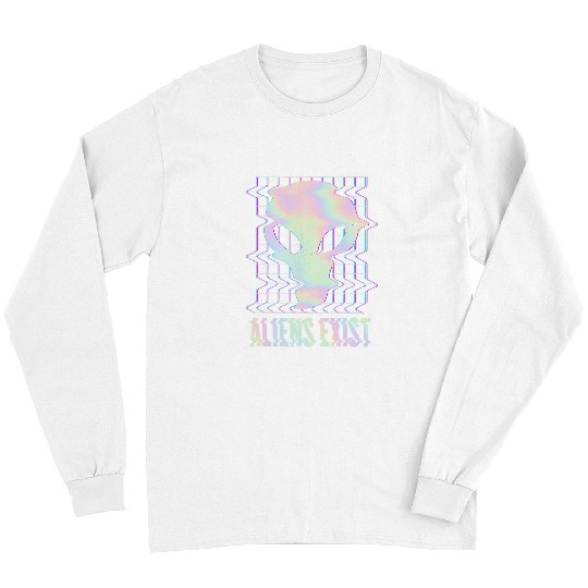 Aliens UFO Exist Indie Aesthetic Glitch Art Alien Ufo Retro Long Sleeves