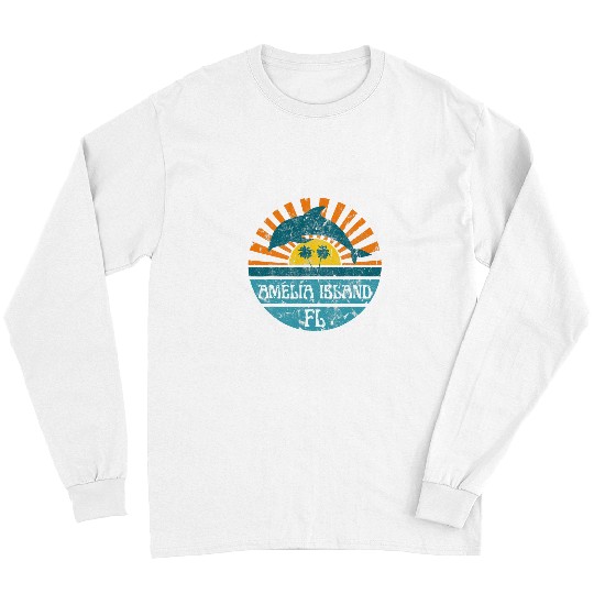 Dolphin Pet Gift Amelia Island Florida Beach Dolphin Retro Sunset Vintage Long Sleeves