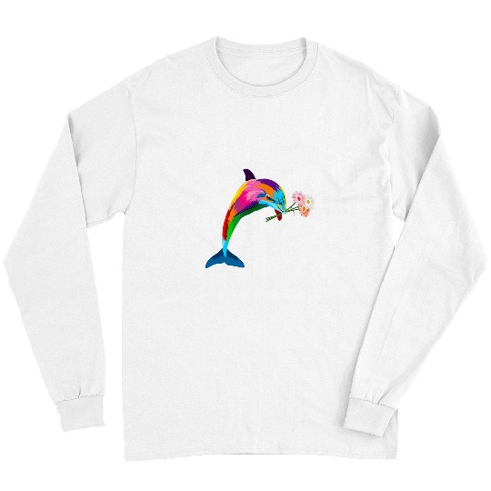 Dolphin Pet Gift colored dolphin colorful dolphin flowers in mouth Long Sleeves