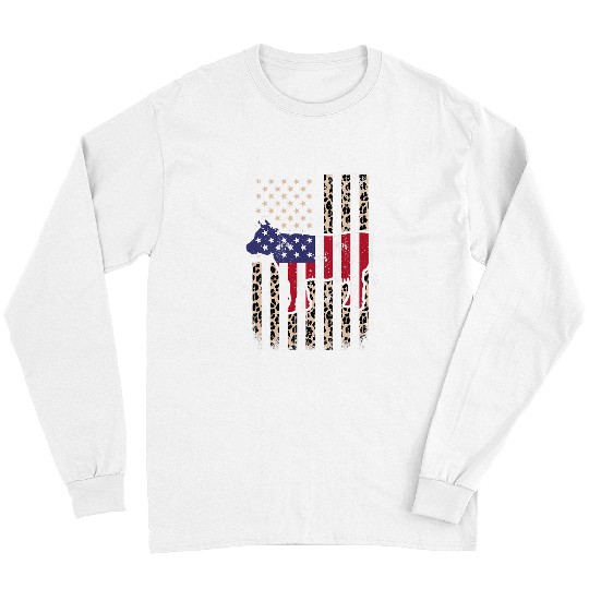 Cow Pet American Flag USA Leopard Print Cattle Cow 4th Of July Long Sleeves