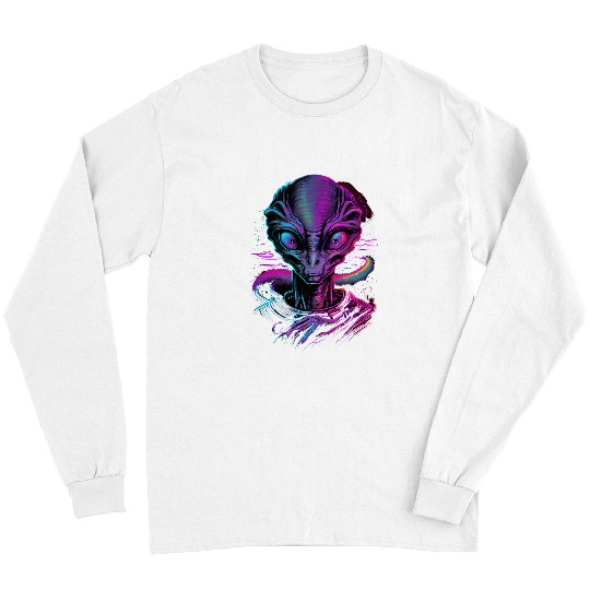 Aliens UFO Synthwave Retrowave Colorful 80s Style Graphic Long Sleeves