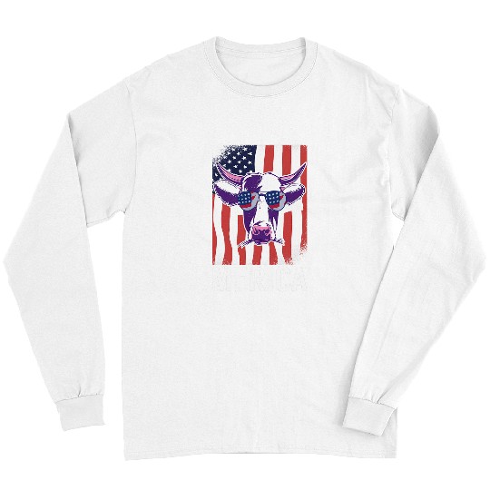 Cow Pet Merica Memorial Day Cow American Flag Long Sleeves