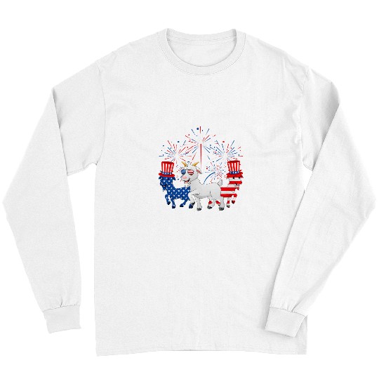 Goats Pet Funny Red White Blue Goats American Flag Farmer 4th Of July Long Sleeves