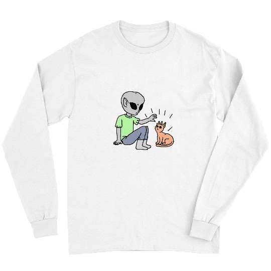 Aliens UFO An Alien Petting A Cat Cute Cat Mom Dad Pet Lovers Costume Long Sleeves