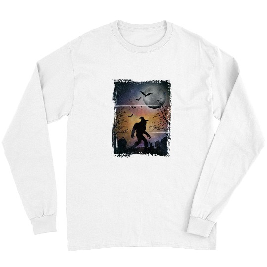 Bigfoot Pet Halloween Sasquatch Tombstones Bats Spooky Full Moon5 Long Sleeves