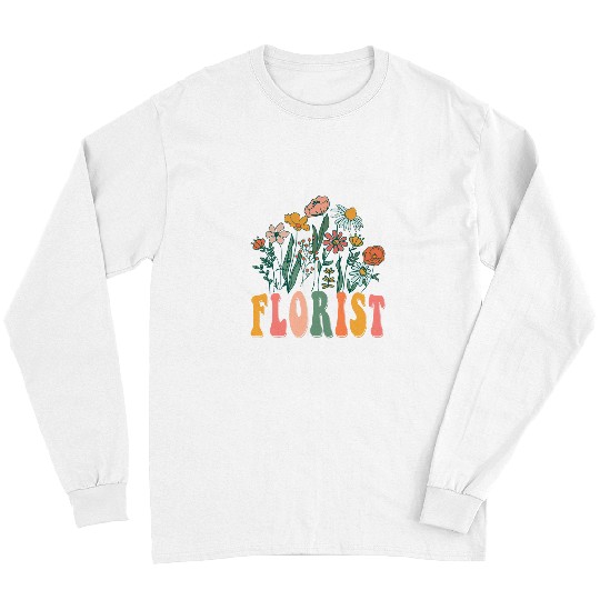 Retro Groovy floral Florist Wildflower Tees For Women Long Sleeves