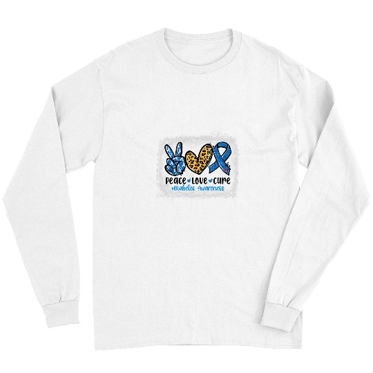 diabetess Ribbon Peace Love Cure Grey Blue Ribbon diabetess Awareness Tee Long Sleeves