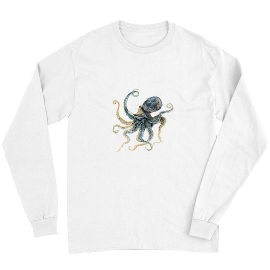 Octopus Pet The Kraken Octopus Vintage Watercolor Design Long Sleeves